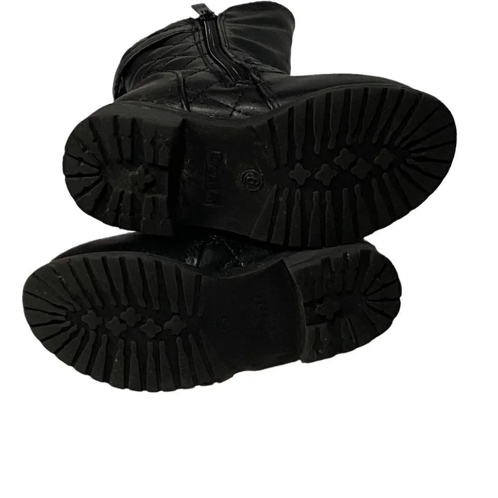 Link Baby Girls Black Dual Buckle/Zip Quilted Black Moto Boots